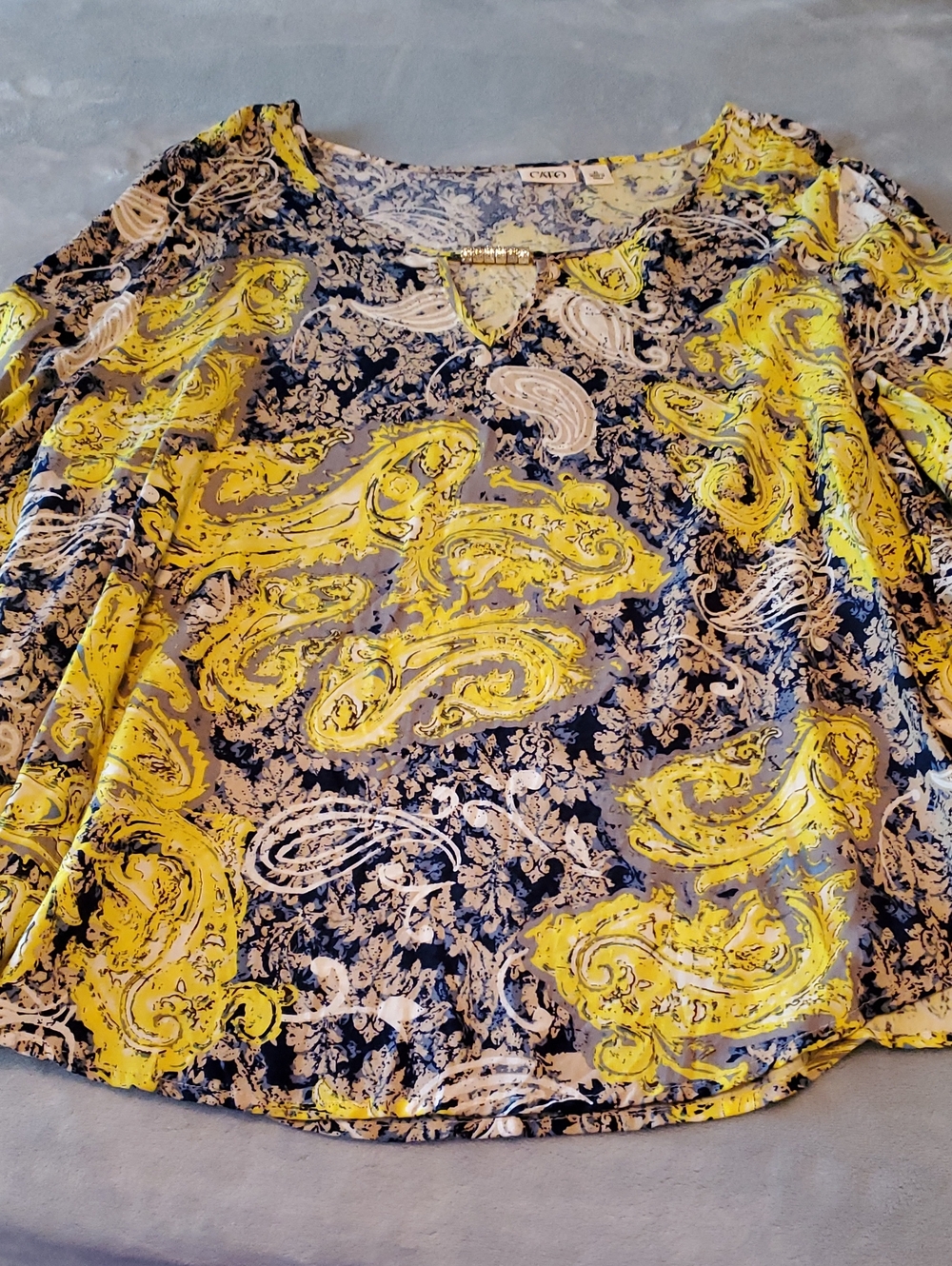 Cato Yellow and Navy Paisley Scoop Neck Tunic